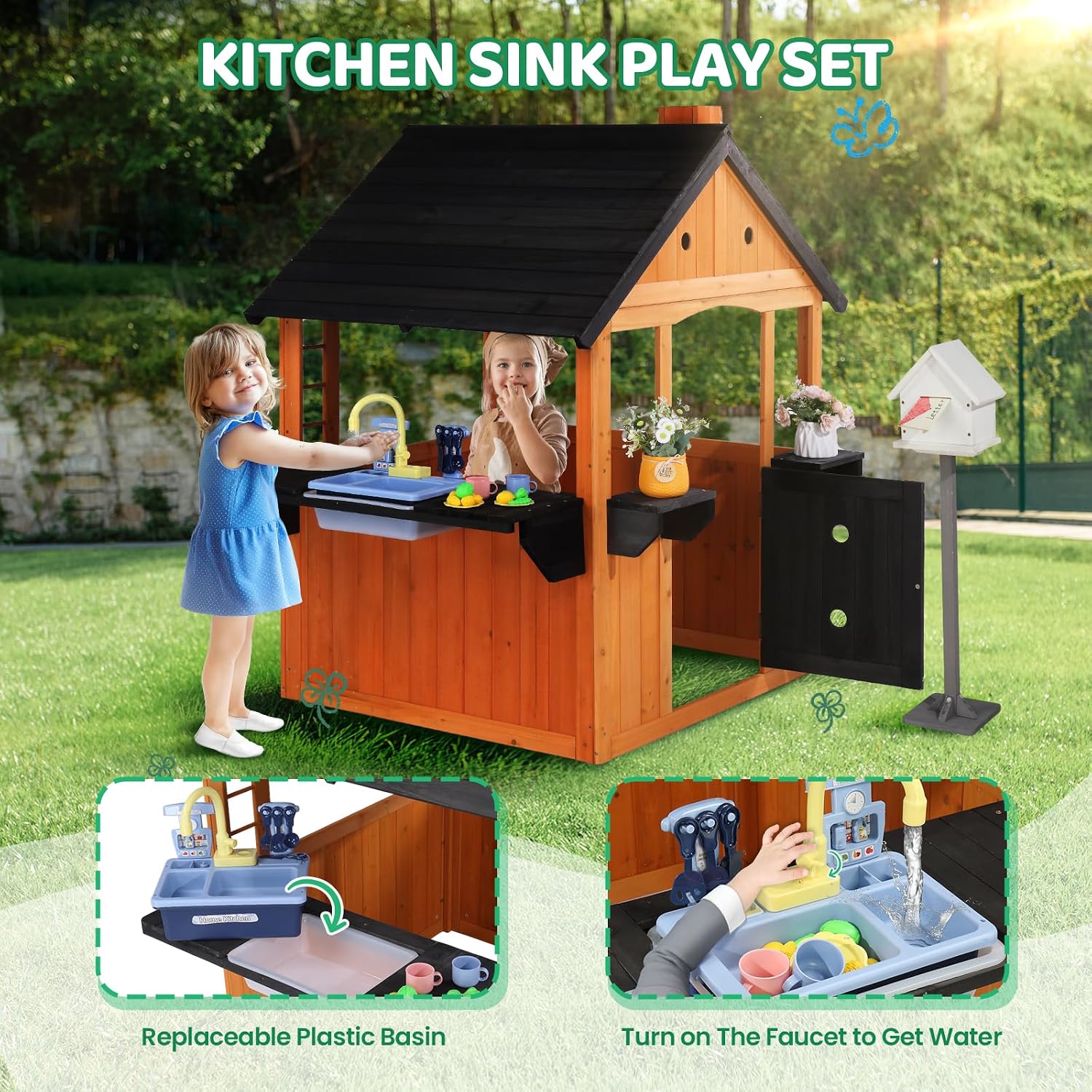 Kids Wooden Playhouse for Outd - огляд і ціна Kids Outdoor Sink