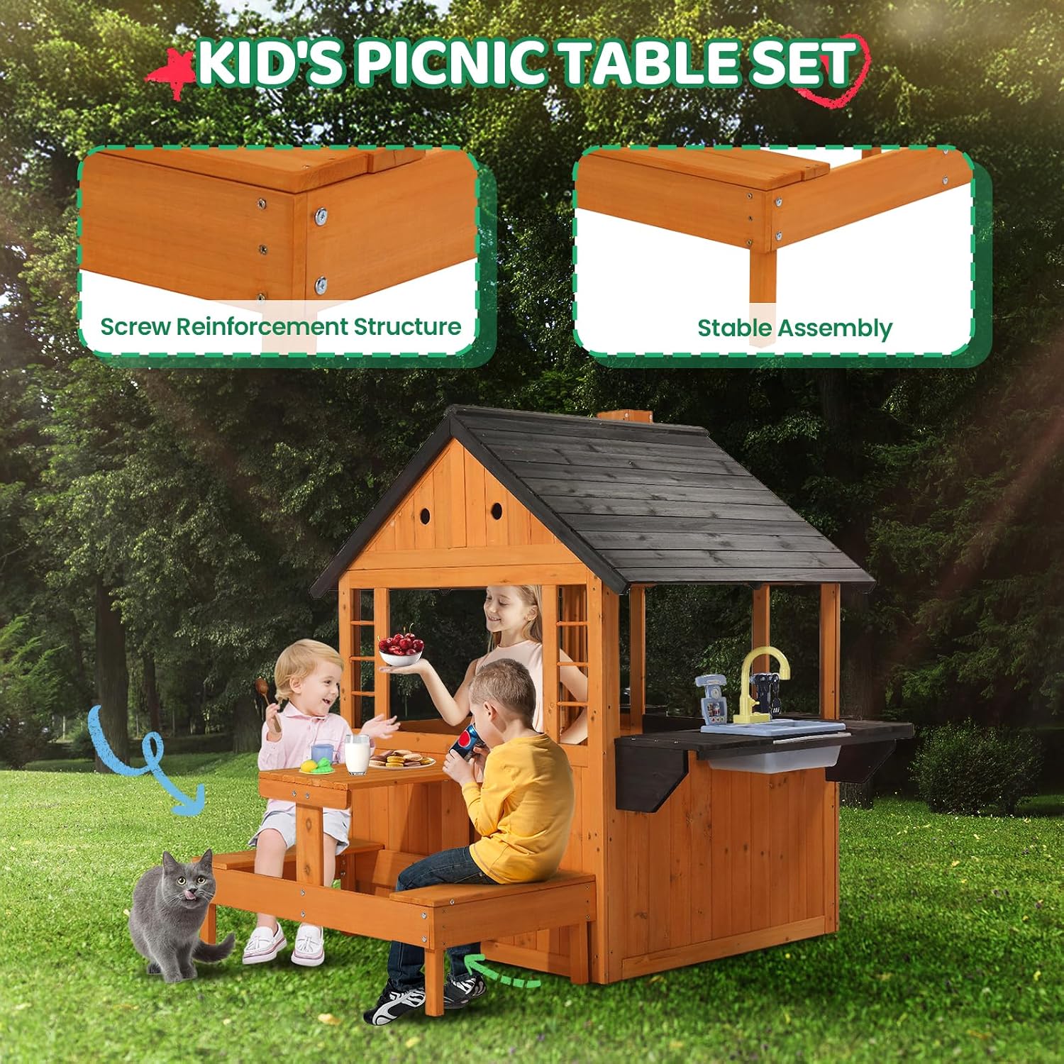 Kids Wooden Playhouse for Outd - огляд і ціна Kids Outdoor Sink